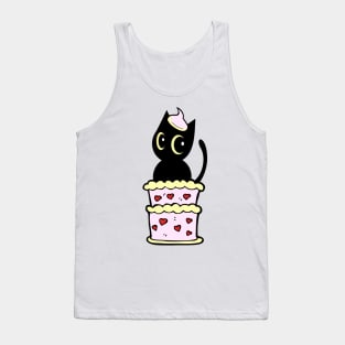 Funny Black cat jumping out of a cake Tank Top